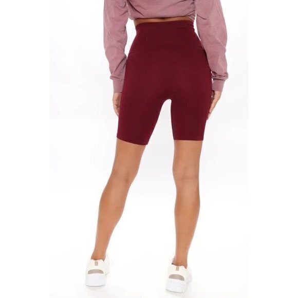 Bozzolo Seamless Rib Tummy Tuck Biker Wide Waistband Shorts Wine Size S/M RefFNB - Picture 3 of 10